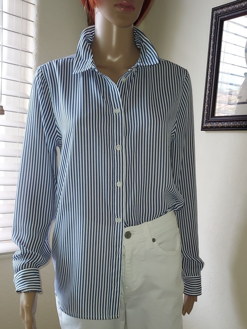 Classic Navy Stripe Button-Up Shirt - Women